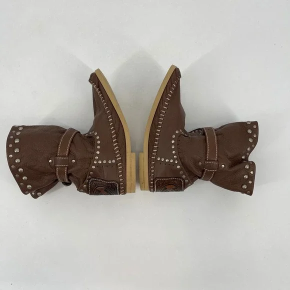 Hector Riccione Made in Italy Leather Studded Buckle Western Boots Brown Size 7 - Picture 5 of 9